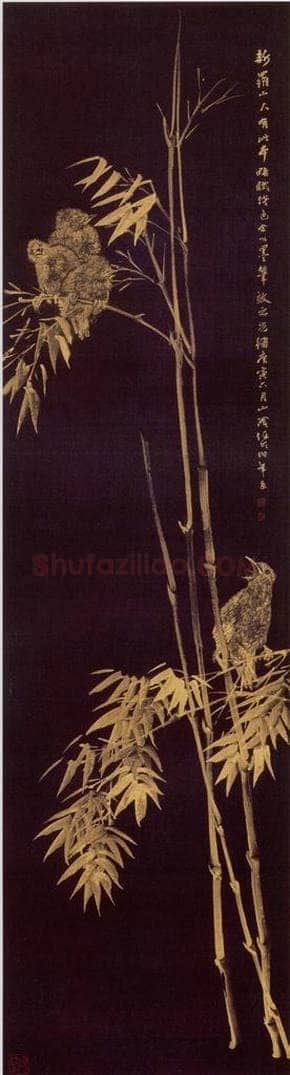 1890年 任伯年 《金笔花鸟六条屏》 书画作品