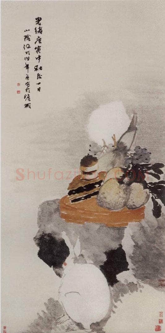 1890年 任伯年 《中秋赏月图》 书画作品