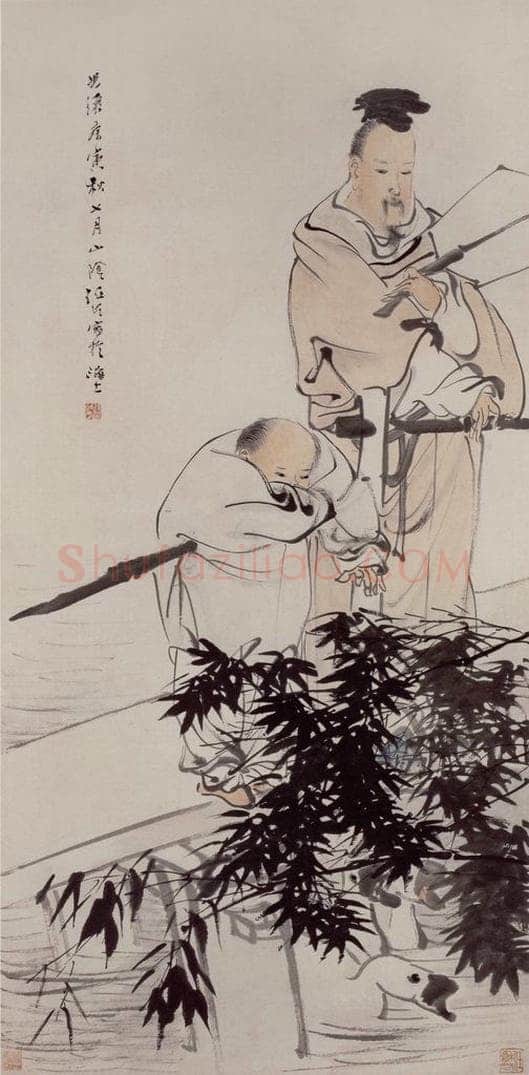 1890年 任伯年 《羲之爱鹅图》 书画作品