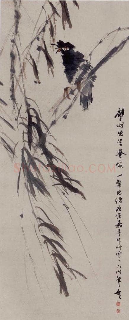 1890年 任伯年 《杨柳八哥图》 书画作品
