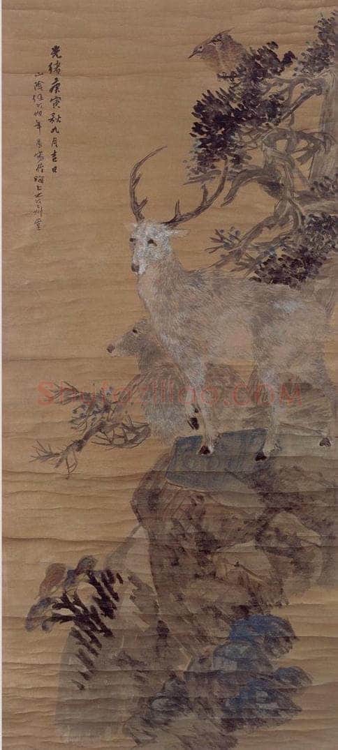 1890年 任伯年 《百龄禄寿图》 书画作品