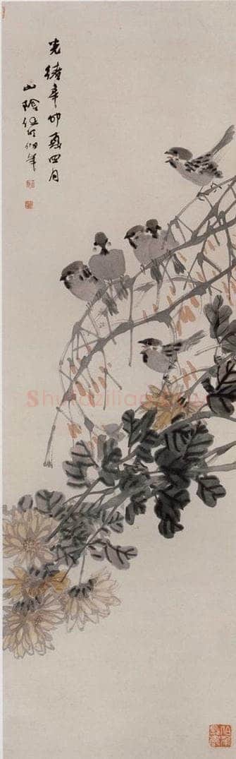 1891年 任伯年 《花鸟四条屏》 书画作品
