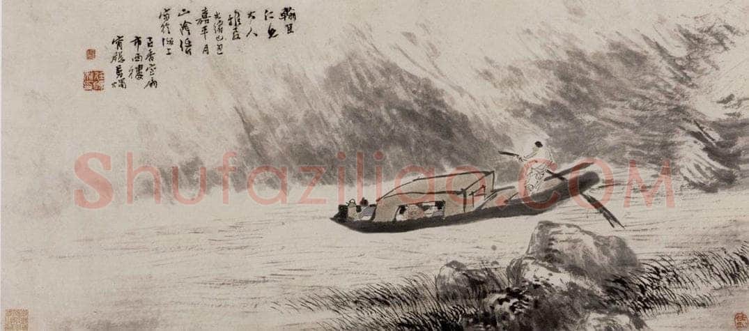 1889年 任伯年 《赤壁夜游图》 书画作品
