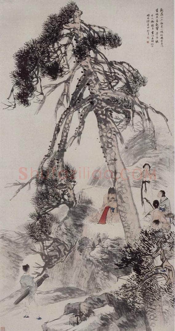 1891年 任伯年 《东山丝竹图》 书画作品