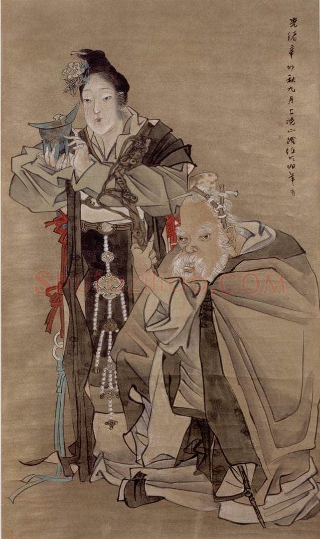 1891年 任伯年 《麻姑寿星图》 书画作品