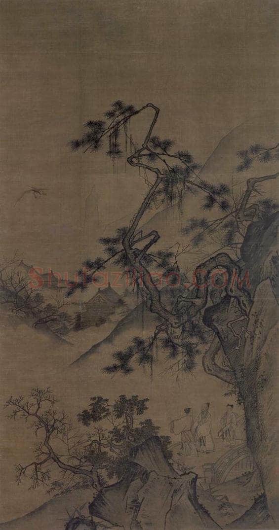 宋 佚名 《山楼来凤图》 书画作品