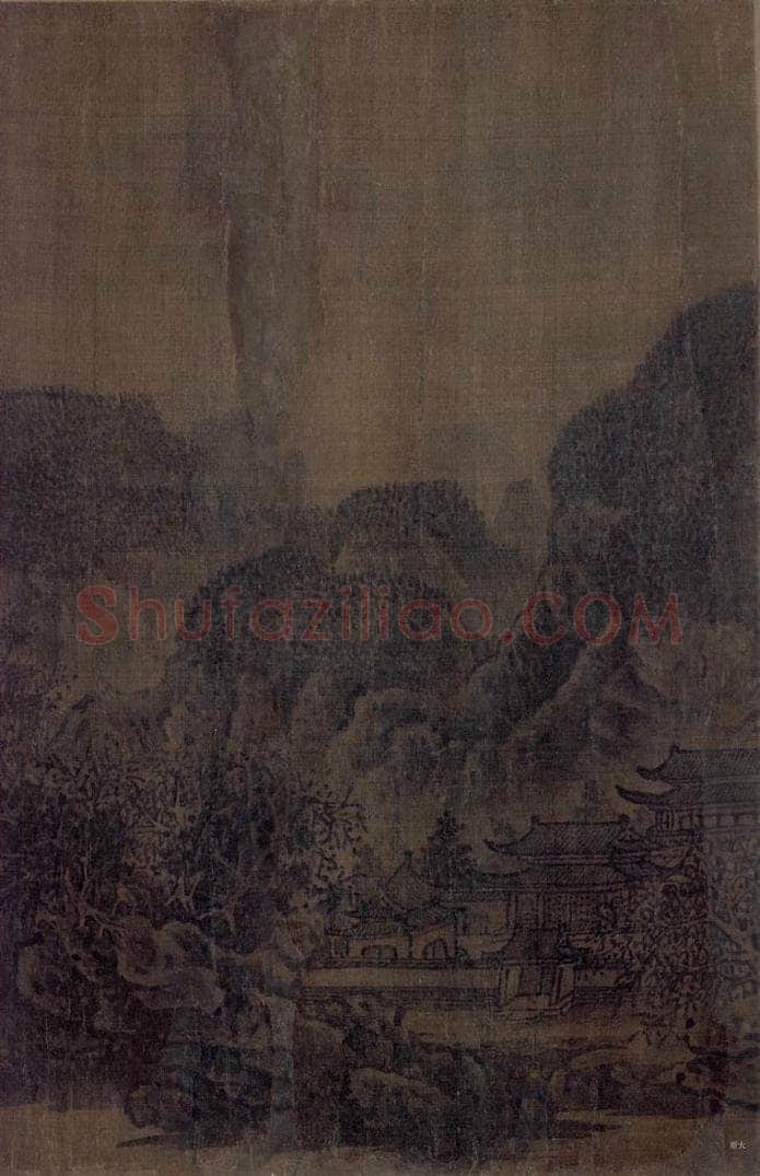 宋 佚名 《秋山萧寺图》 书画作品
