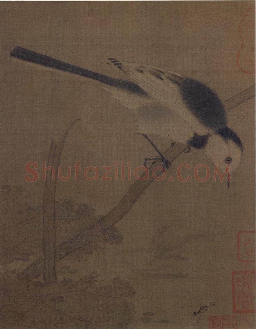 宋 佚名 《荷塘鶺鴒图》 书画作品