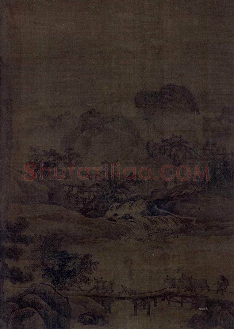 金 佚名 《溪桥归牧图》 书画作品