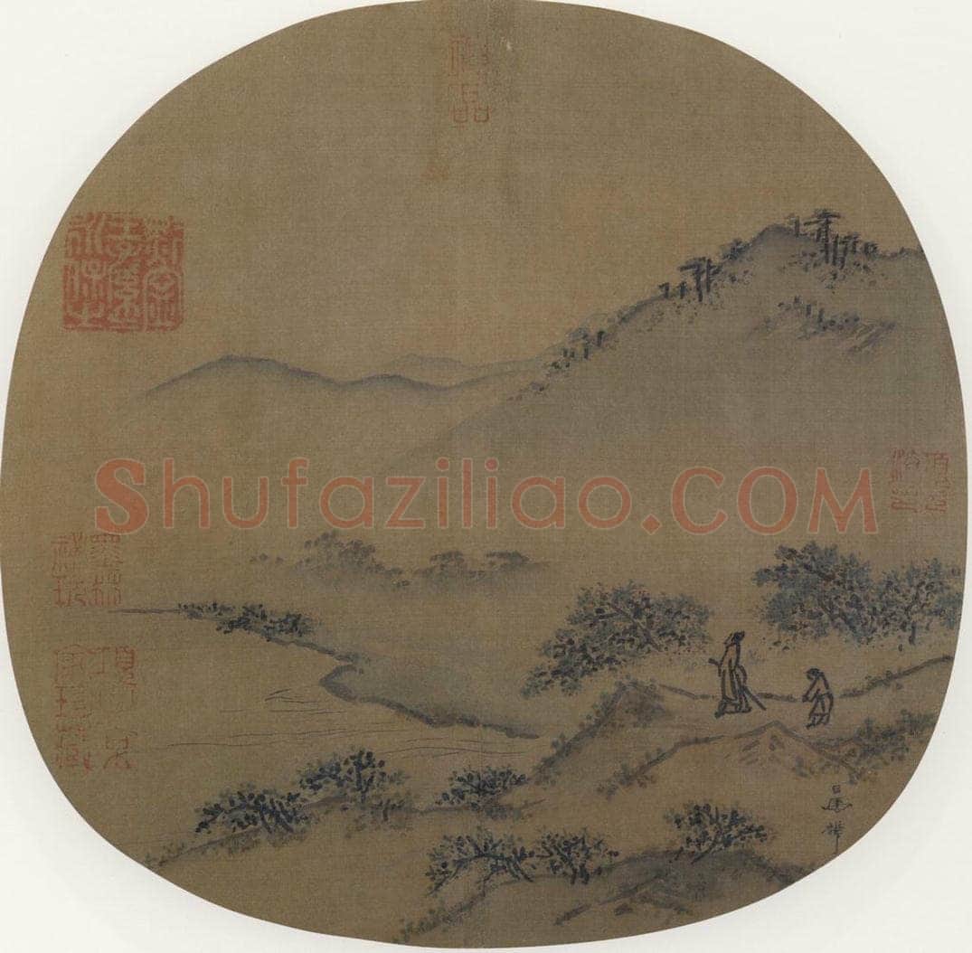 宋 马麟 《郊原曳杖图》 书画作品