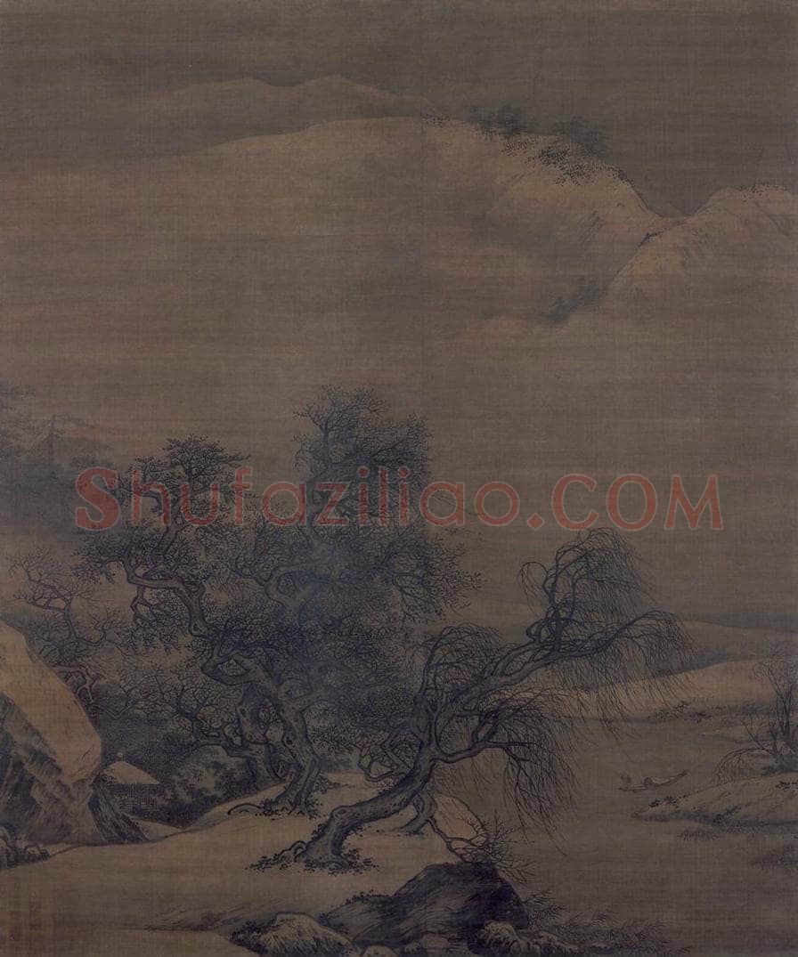 宋 佚名 《雪峰寒艇图》 书画作品
