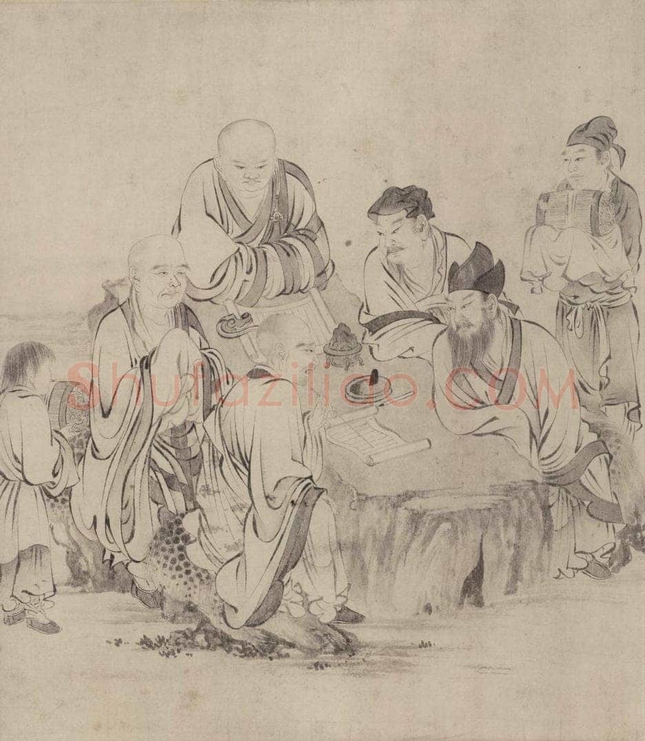 宋 张激 《白莲社图》 书画作品