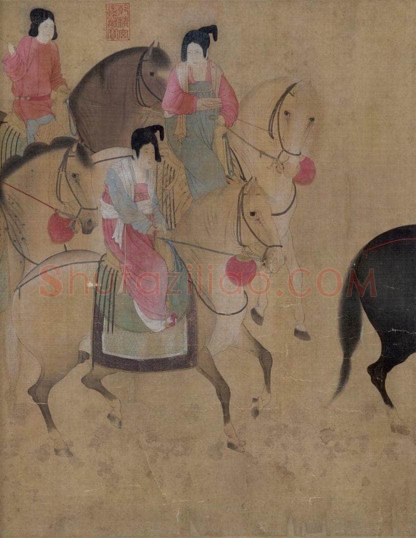 宋代 赵佶(传) 《摹张萱虢国夫人游春图》 书画作品