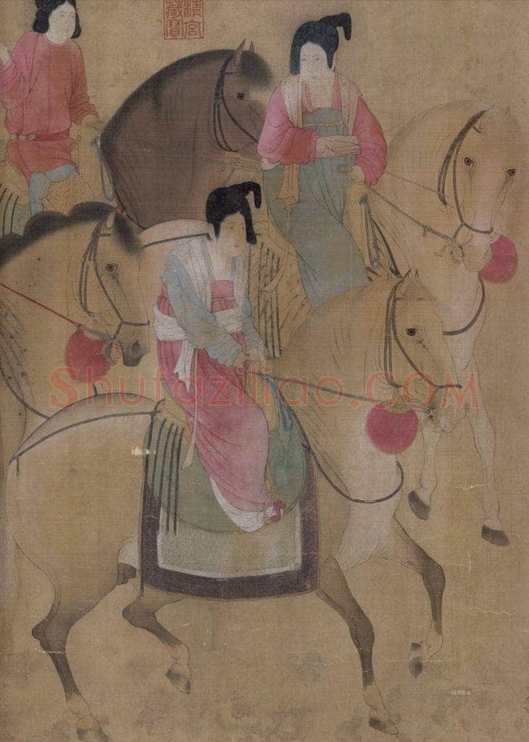 宋代 赵佶（传） 《摹张萱虢国夫人游春图》 书画作品