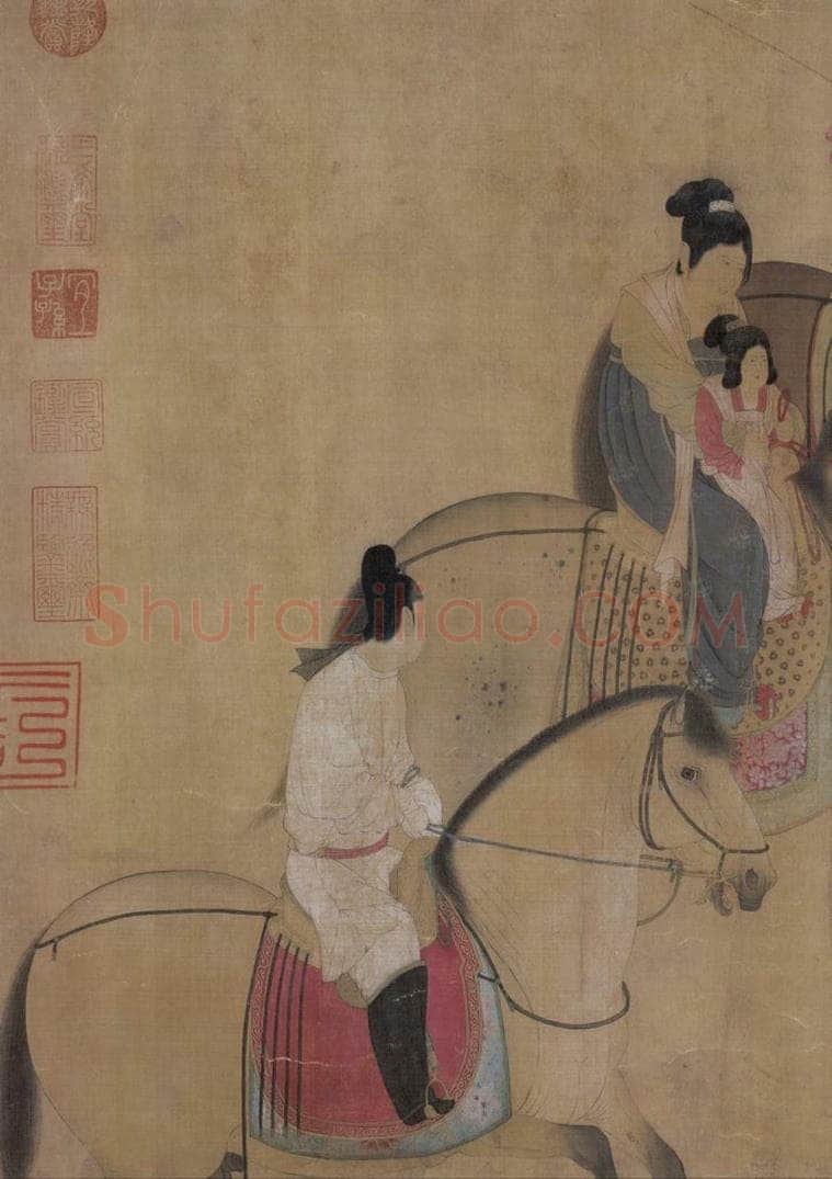 宋代 赵佶（传） 《摹张萱虢国夫人游春图》 书画作品