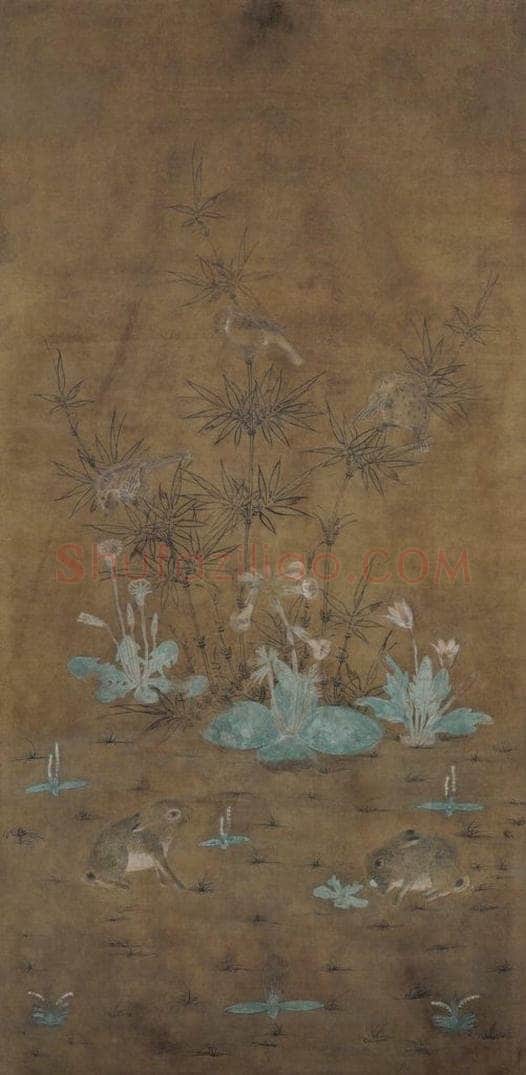 宋 佚名 《竹雀双兔图》 书画作品