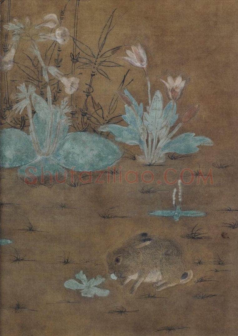 宋 佚名 《竹雀双兔图》 书画作品