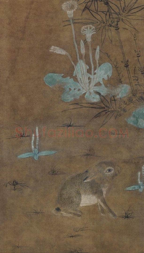 宋 佚名 《竹雀双兔图》 书画作品