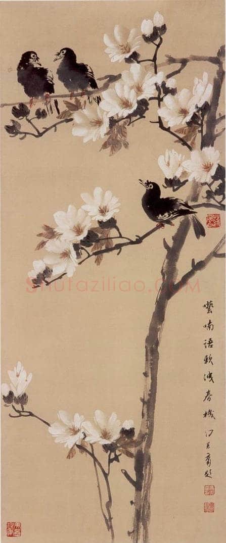 70年代 蒋凤白 《八哥玉兰》 书画作品