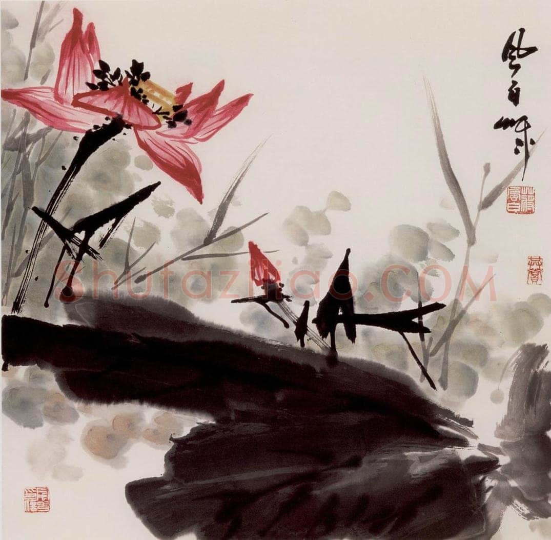 80年代 蒋凤白 《映日荷花》 书画作品
