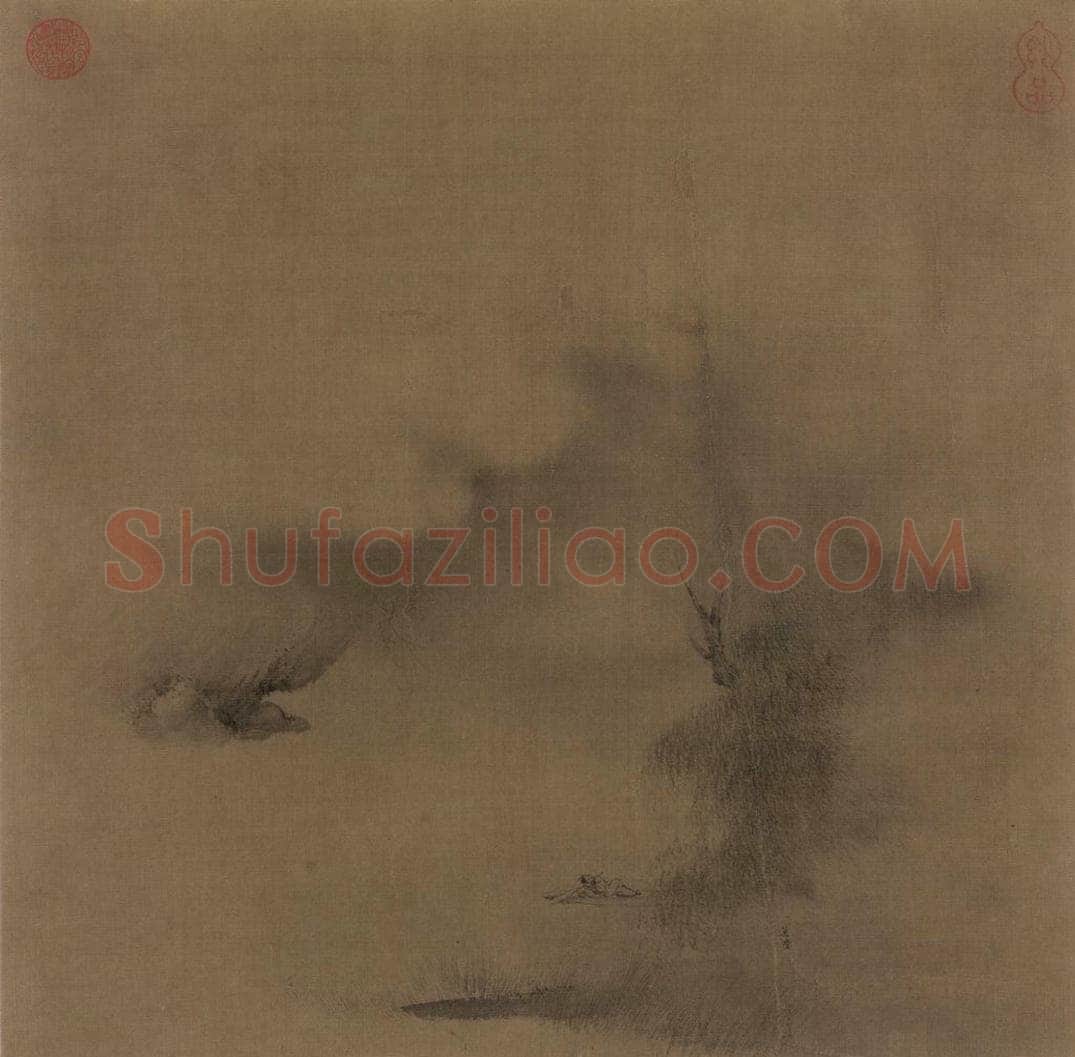 宋代 梁楷 《柳溪卧笛图》 书画作品