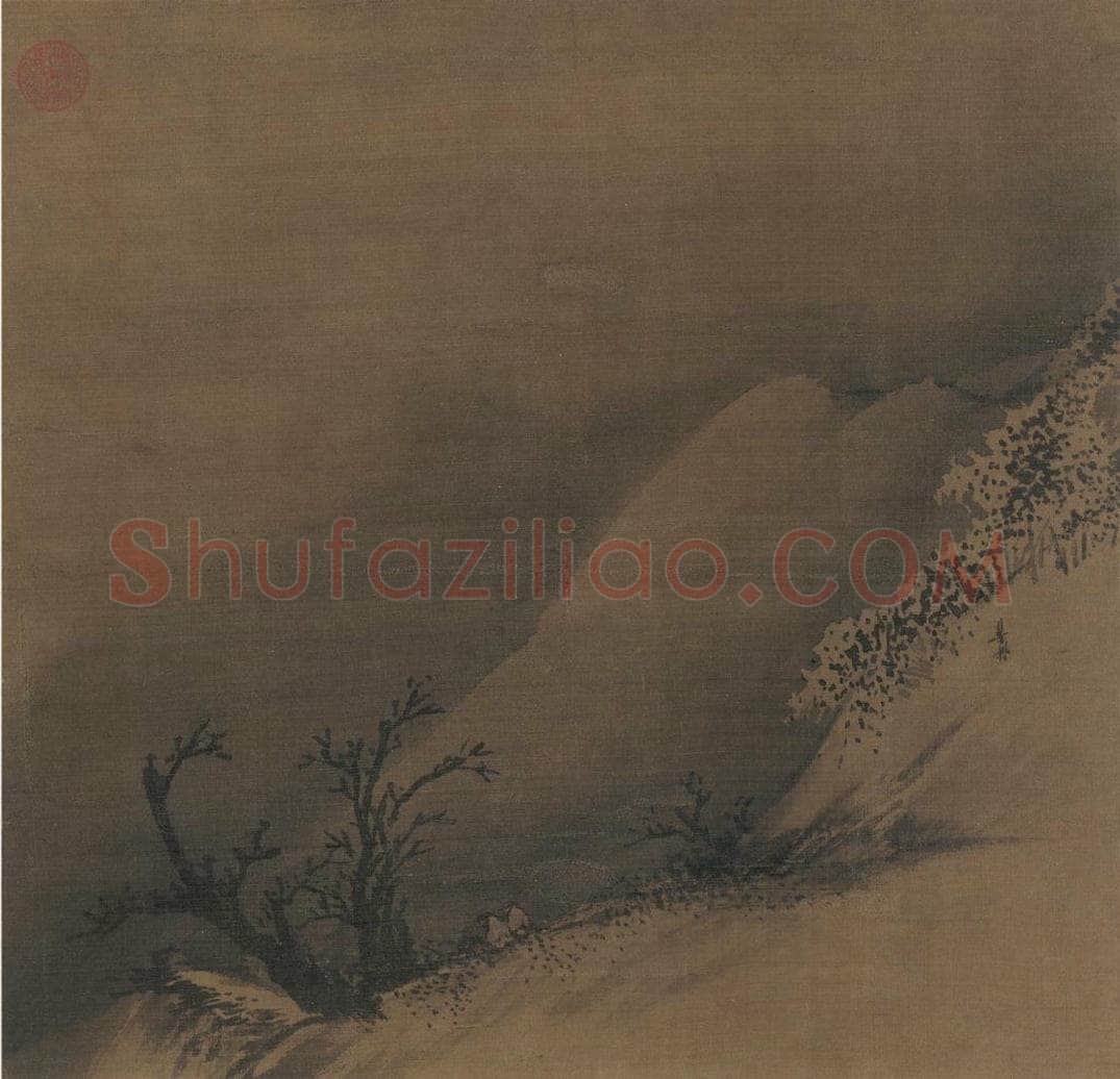 宋代 梁楷 《雪栈行骑图》 书画作品