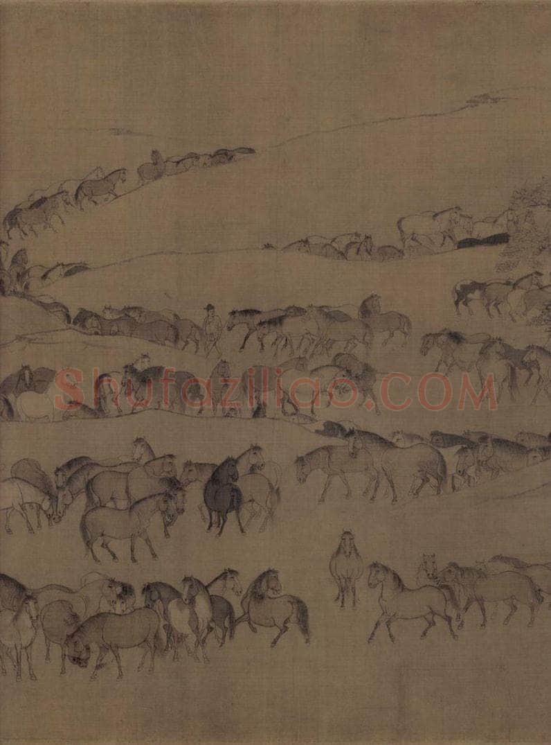 宋 李公麟 《临韦偃牧放图》 书画作品