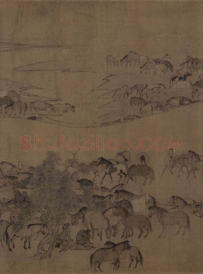 宋 李公麟 《临韦偃牧放图》 书画作品
