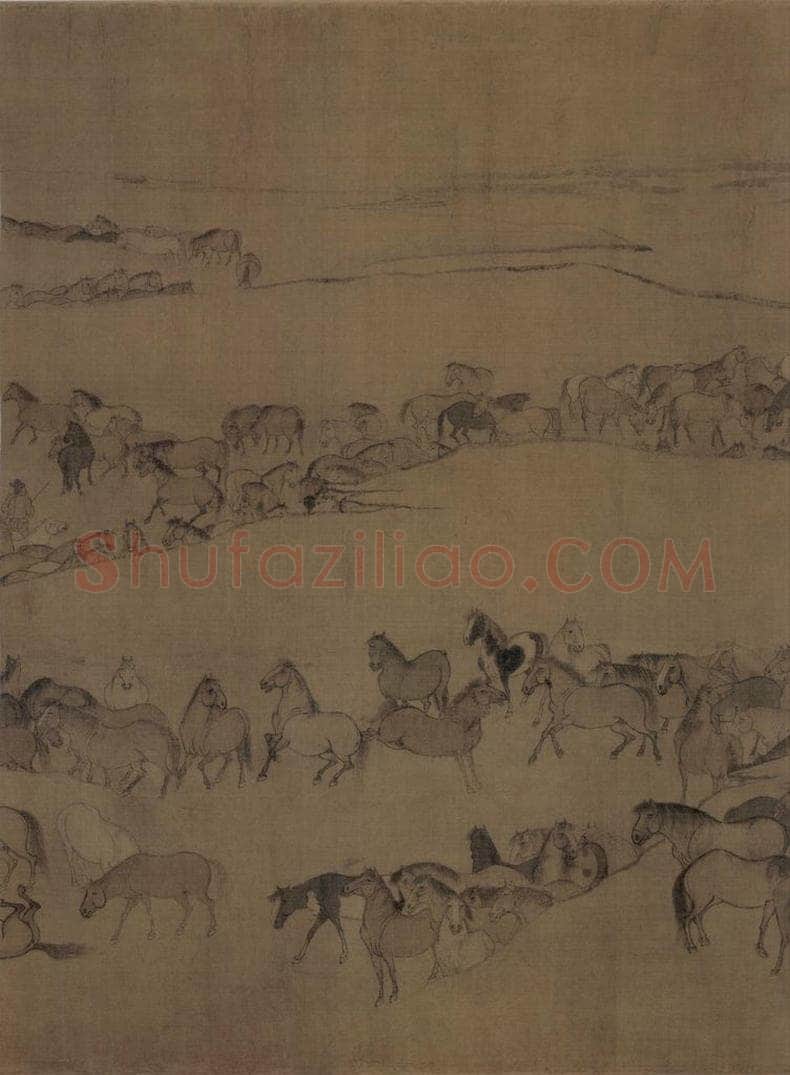 宋 李公麟 《临韦偃牧放图》 书画作品
