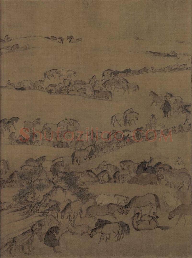 宋 李公麟 《临韦偃牧放图》 书画作品