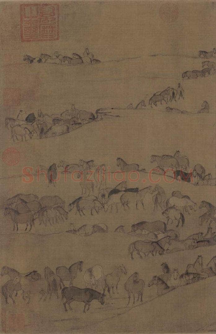 宋 李公麟 《临韦偃牧放图》 书画作品
