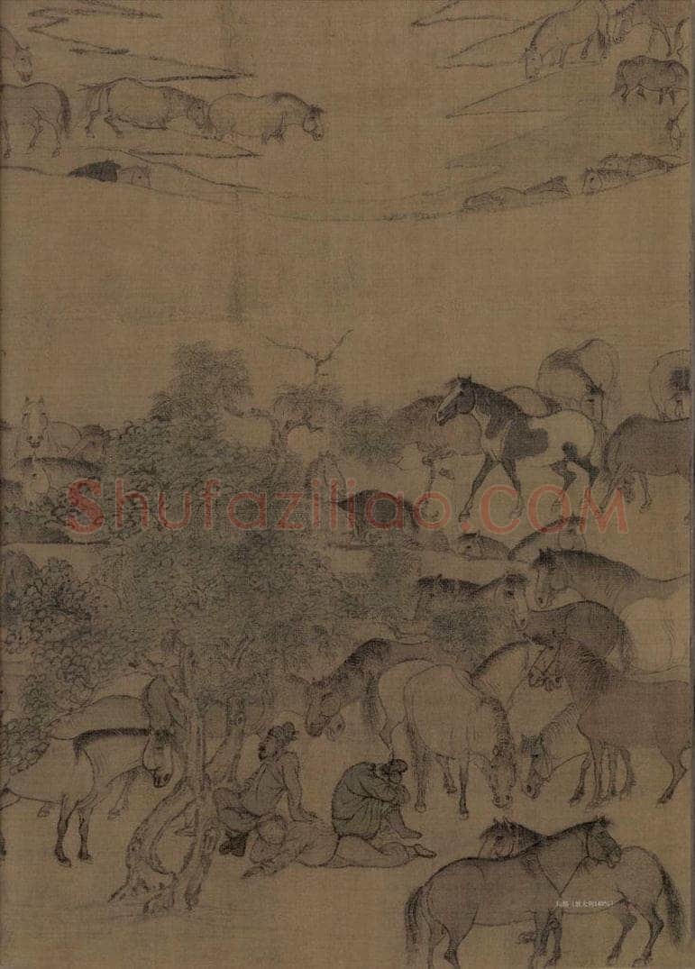 宋 李公麟 《临韦偃牧放图》 书画作品