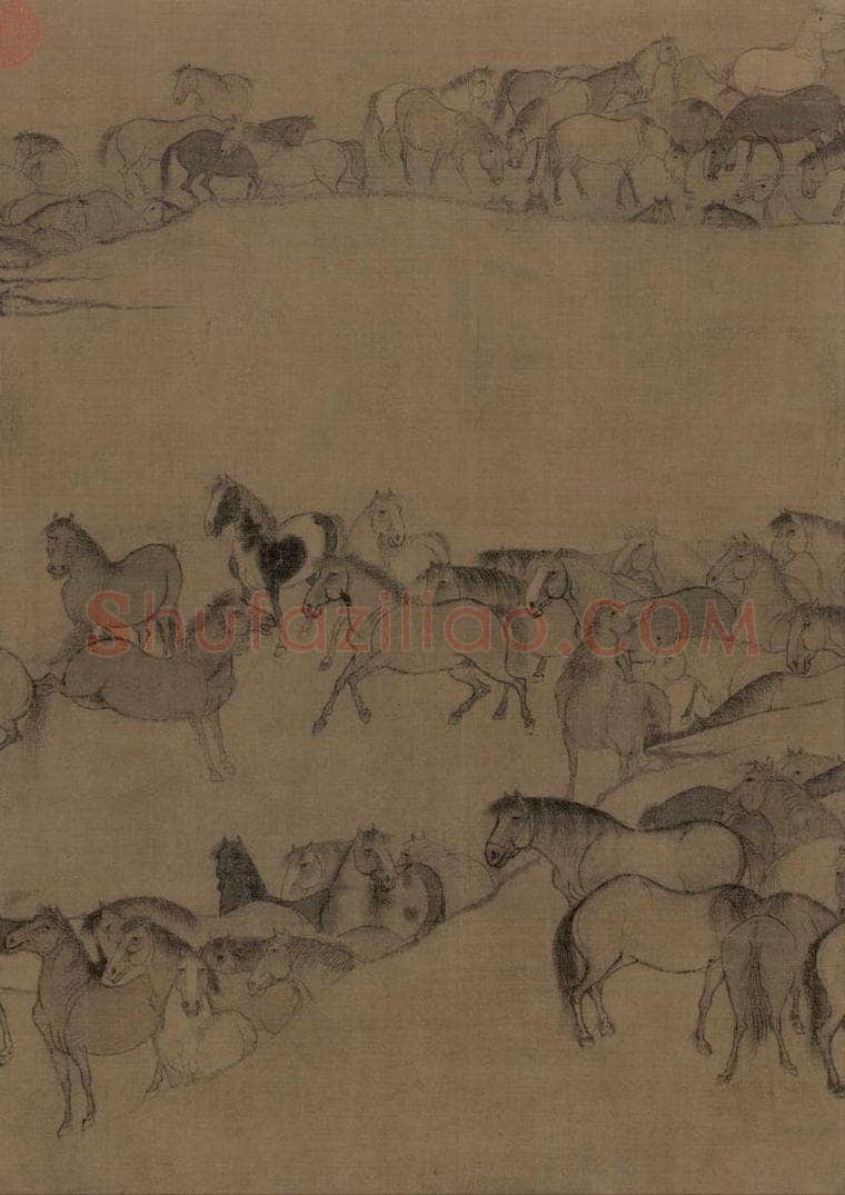 宋 李公麟 《临韦偃牧放图》 书画作品
