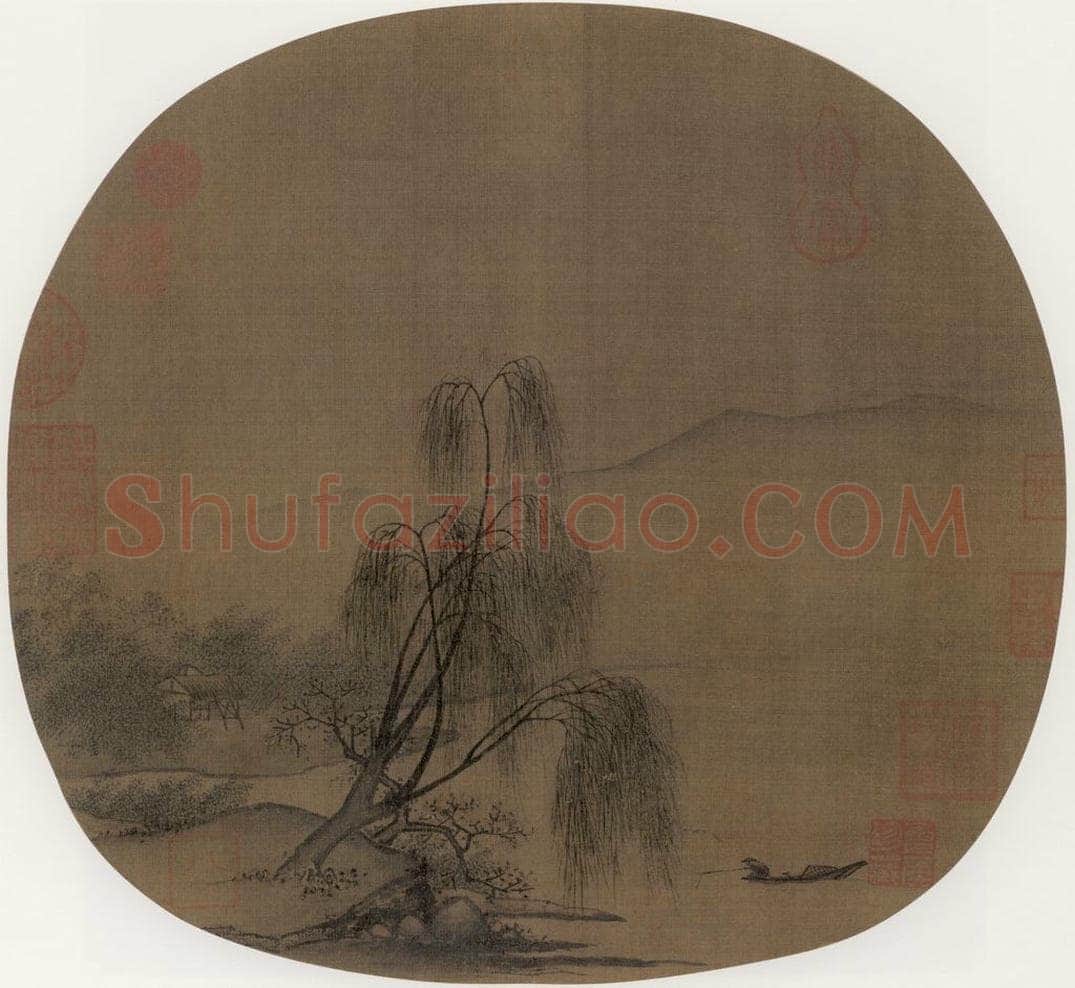 宋 佚名 《柳溪钓艇 书画作品