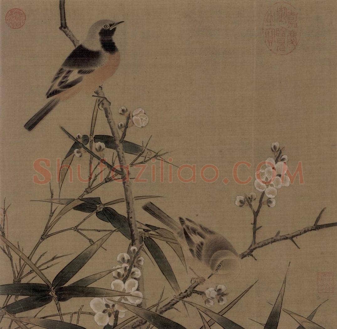 宋朝 佚名 《梅竹双雀图》 书画作品
