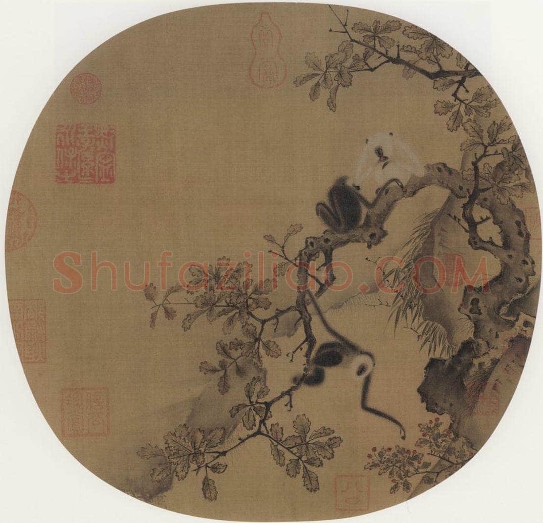宋朝 佚名 《猿猴摘果图》 书画作品