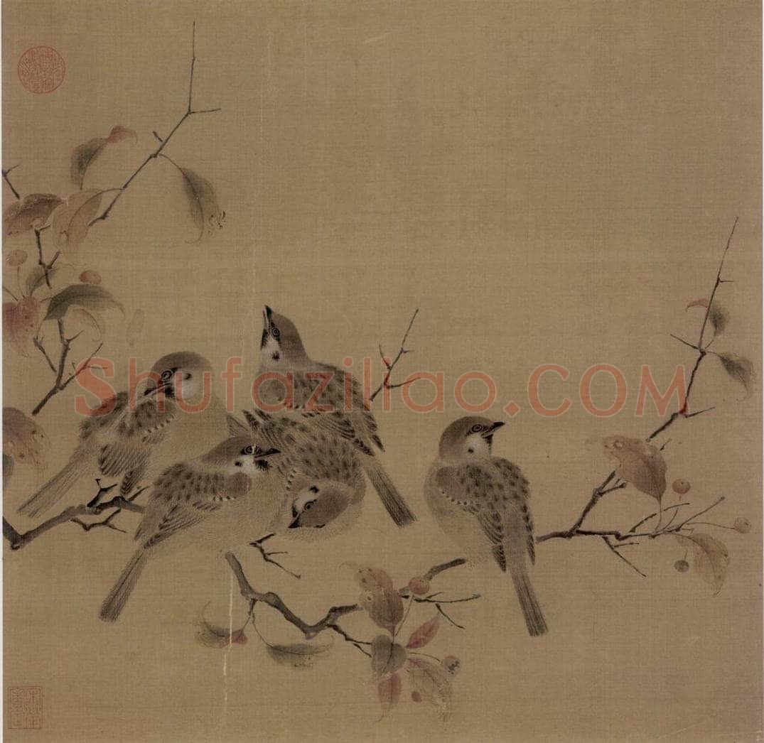 宋朝 佚名 《瓦雀棲枝图》 书画作品