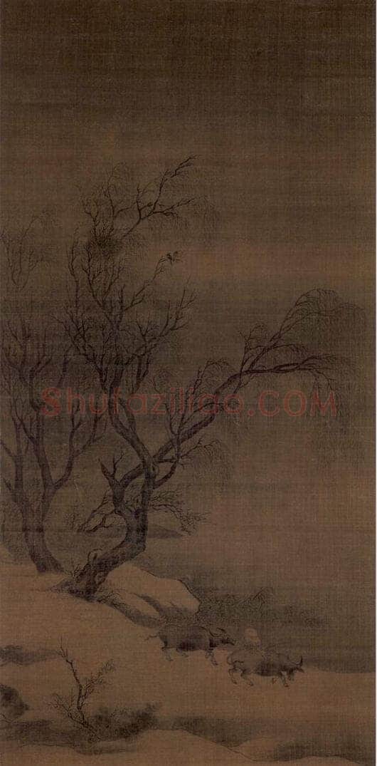 宋 马麟 《柳堤牧童图》 书画作品