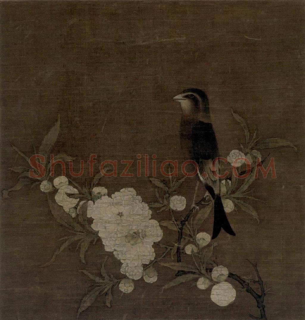 宋 佚名 《白桃小禽图》 书画作品