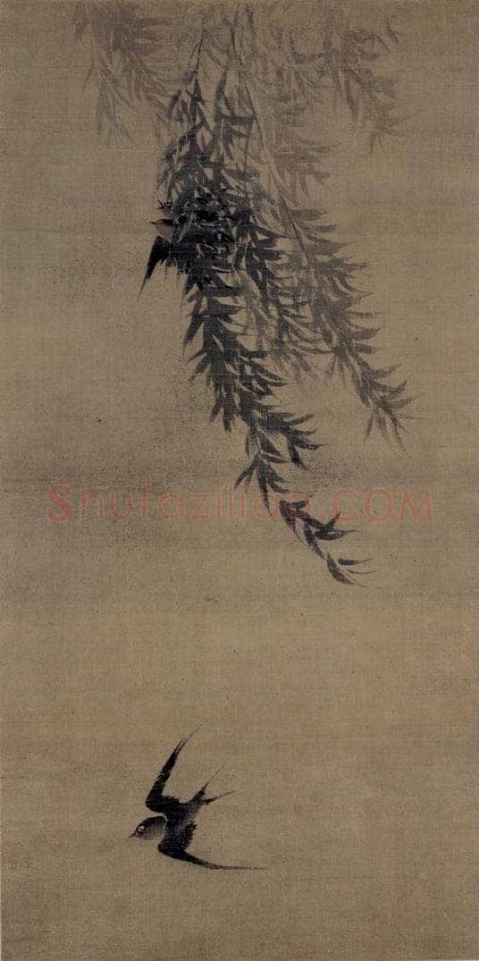 宋 牧溪 《柳燕图》 书画作品