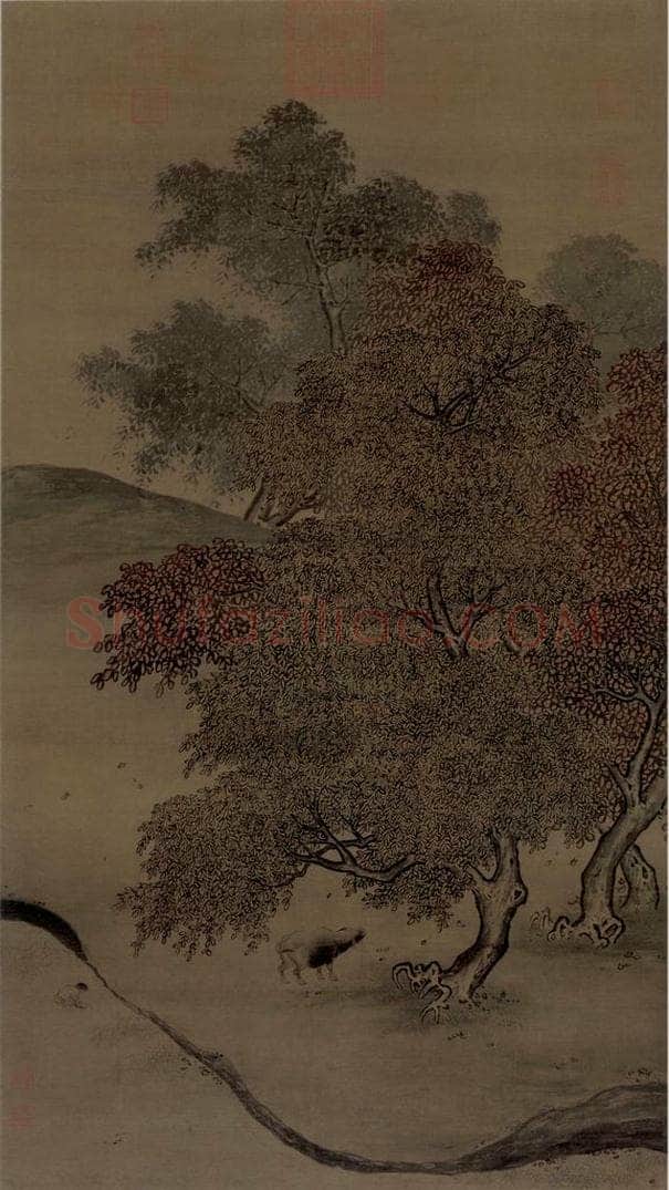 宋 佚名 《秋林放犊图》 书画作品