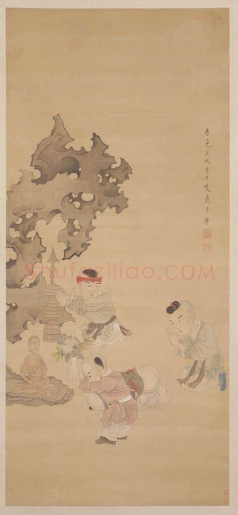 陈洪绶童子礼佛图轴 | 故宫绘画藏品