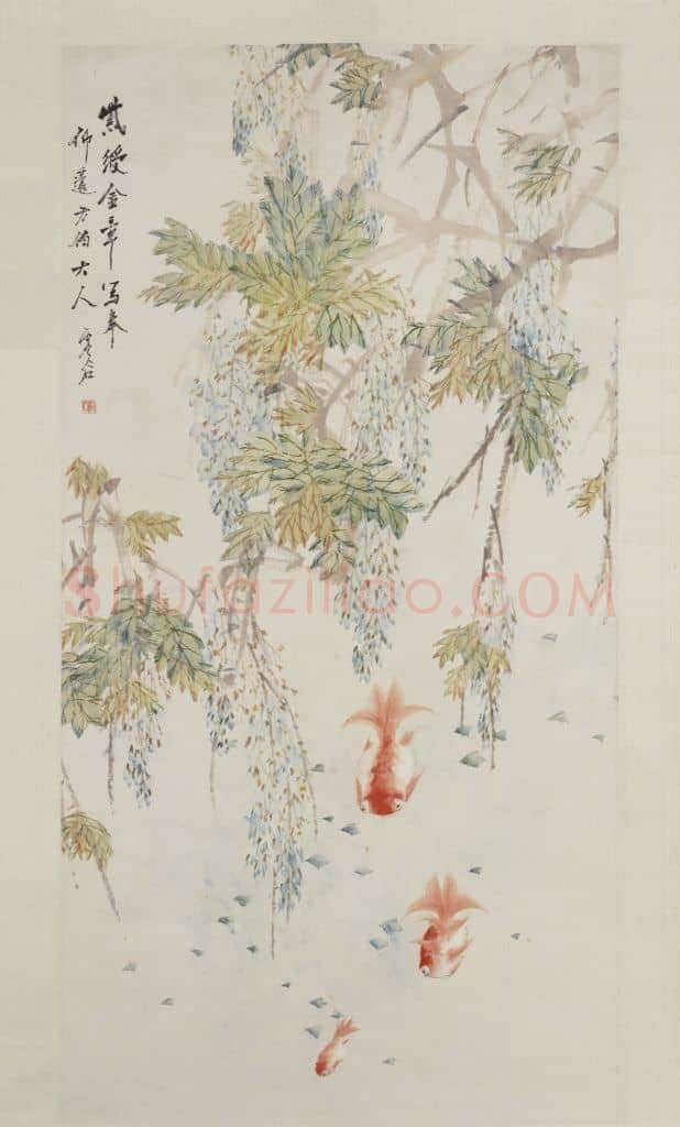 虚谷紫藤金鱼图轴 | 故宫绘画藏品