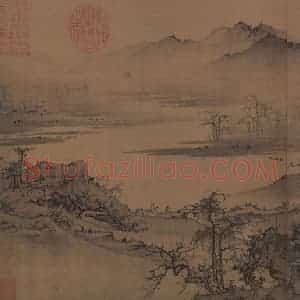 元代《林亭秋色图》国画山水作品图片赏析