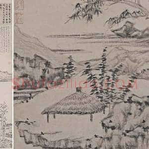 倪瓒山水画《秋亭嘉树图》立轴