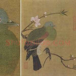 宋徽宗赵佶花鸟画《桃鸠图》