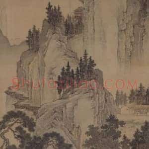 周臣春山游骑图轴