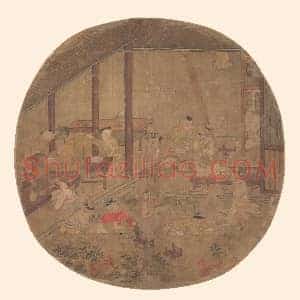 明代人物画《学童闹堂》团扇页