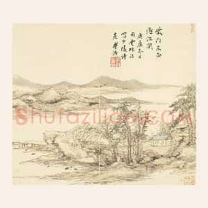 王学浩山水《仿云林法写少陵诗意》页