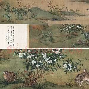 宋徽宗花鸟画卷《秋塘山鸟图》全卷